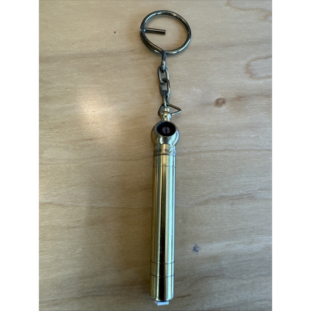 Rare Vintage Key Chain Pocket Size Tire Pressure Gauge Brass Metal 5.5"